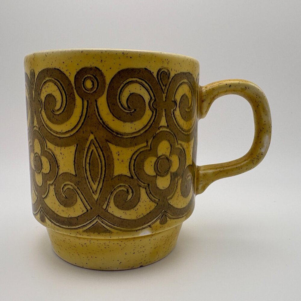 Vintage Biltons Green Stoneware Floral Motif Speckled Coffee Mug (SKU: 277MI)
